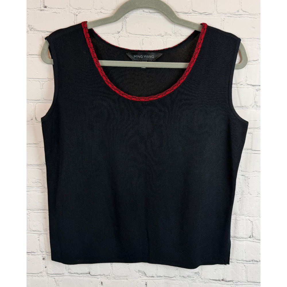 MING WANG black red sleeveless knit tank top pullover M